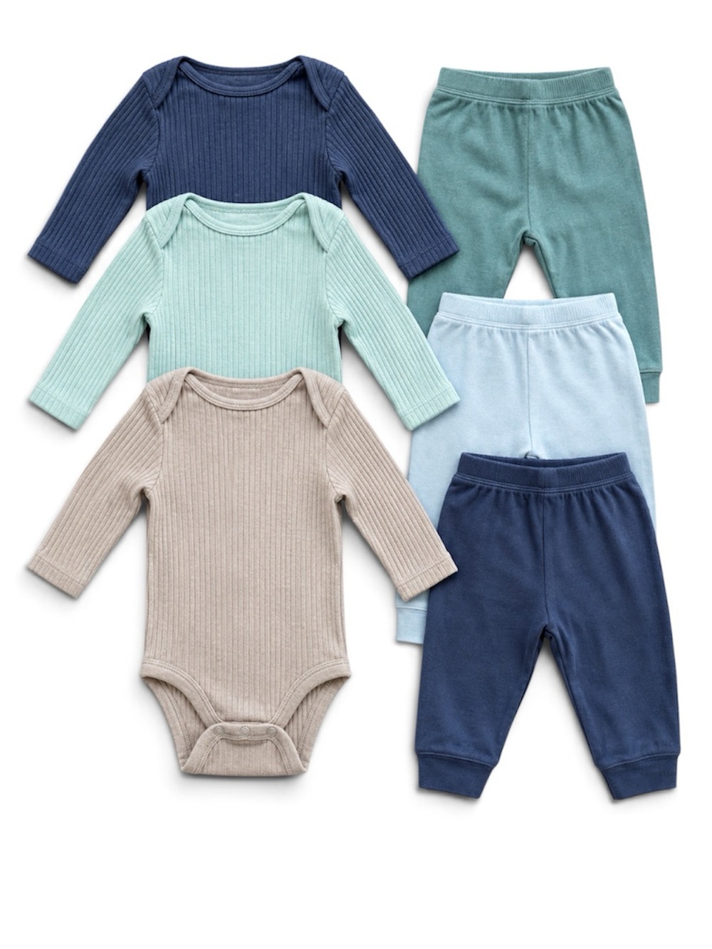 Cloud Island Baby 3-6 Month Ribbed Bodysuit & Pants Bundle 6 Piece Neutral Set